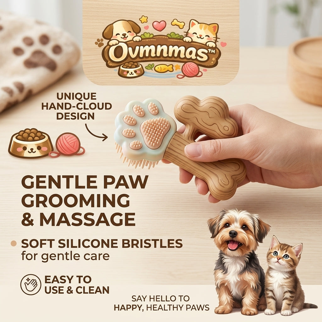 Ovmnmas™ 2-in-1 Pet Paw Grooming & Massage Brush - Soft Silicone Bristles for Dogs & Cats - Unique Hand-Cloud Ergonomic Design - Gentle Deshedding & Cleaning Tool for Happy, Healthy Paws