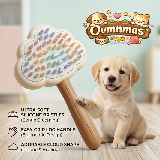 Ovmnmas™ Cloud-Shaped Pet Grooming Brush - Ultra-Soft Silicone Bristles for Gentle Massaging & Deshedding - Ergonomic Log-Style Handle - Aesthetic Spa Tool for Puppies, Dogs, and Cats with Sensitive Skin