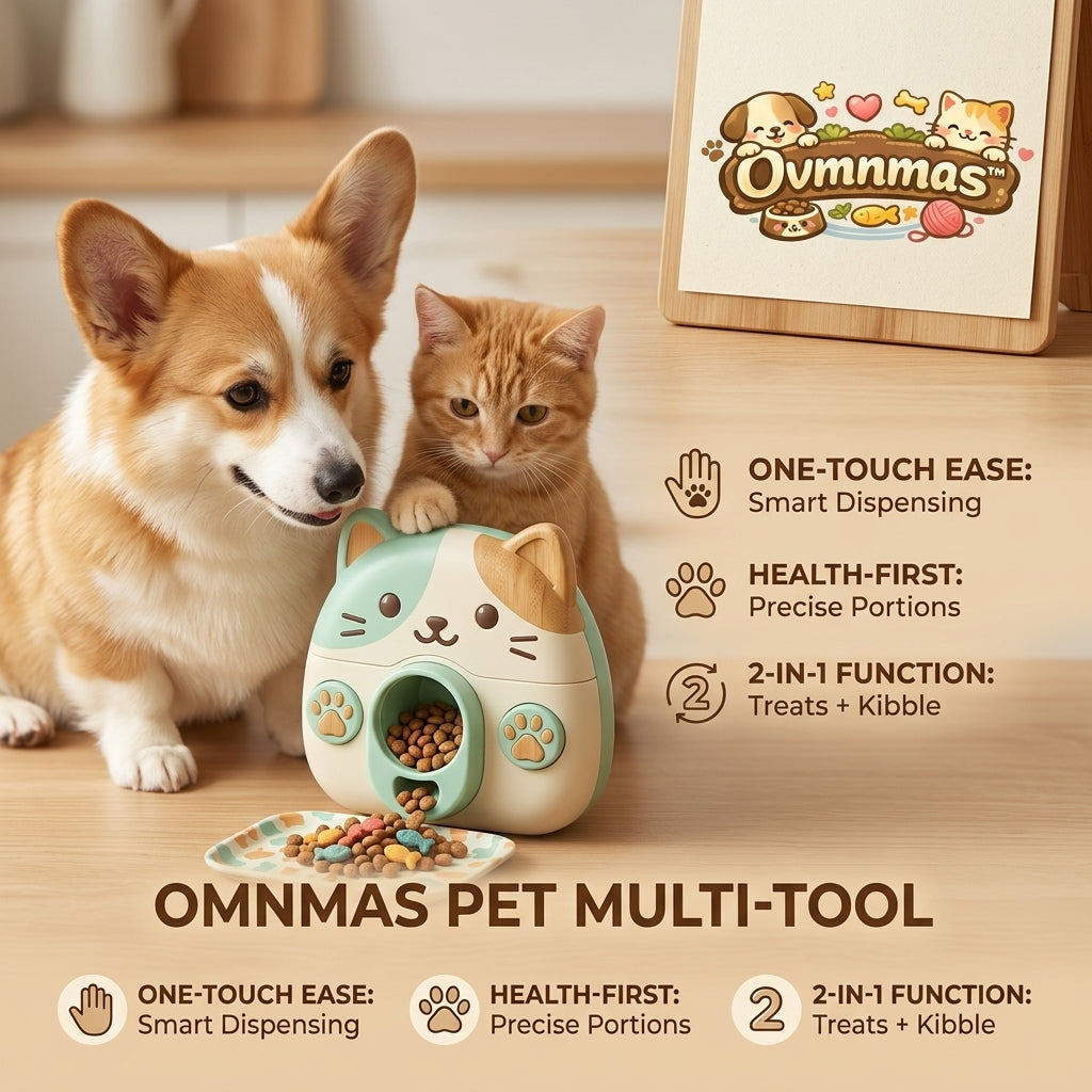 Ovmnmas™ Automatic Pet Feeder & Treat Dispenser - 2-in-1 Smart Kibble Dispenser for Cats and Dogs, One-Touch Precise Portion Control Feeding Station, Interactive Pet Multi-Tool for Healthy Eating